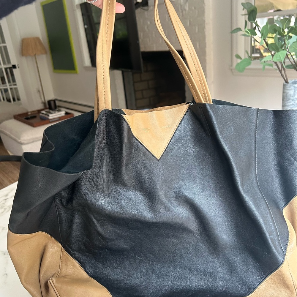 Celine Two-Tone Black and Tan Leather Tote Bag - Cabas style